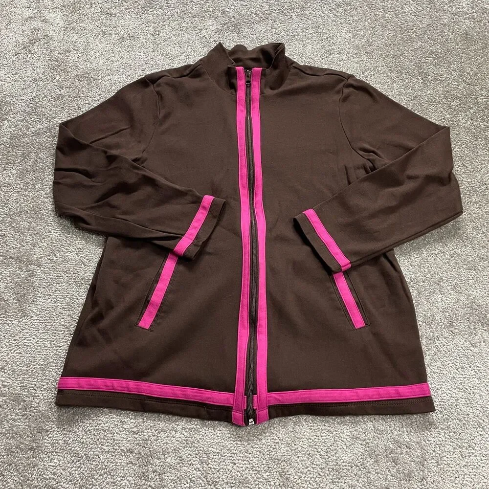 Blair Track Jacket Womens Medium Brown with Purple Trim Full Zip Active Casual